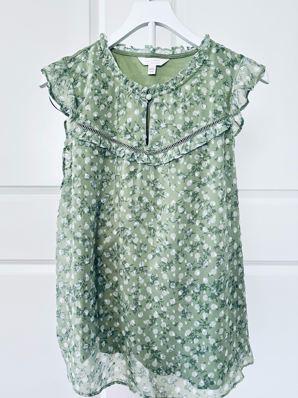Women’s LC Lauren Conrad Flutter Sleeve Ruffle Blouse Size XXL Regular